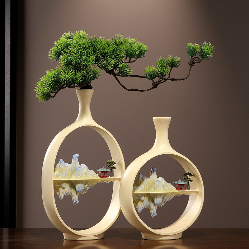 Βάζο Welcoming Pine σε νέο κινεζικό στυλ, Zen διακόσμηση για σαλόνι, χολ, έπιπλο τηλεόρασης, ραφιέρα επίδειξης, γραφείο και αίθουσα τσαγιού