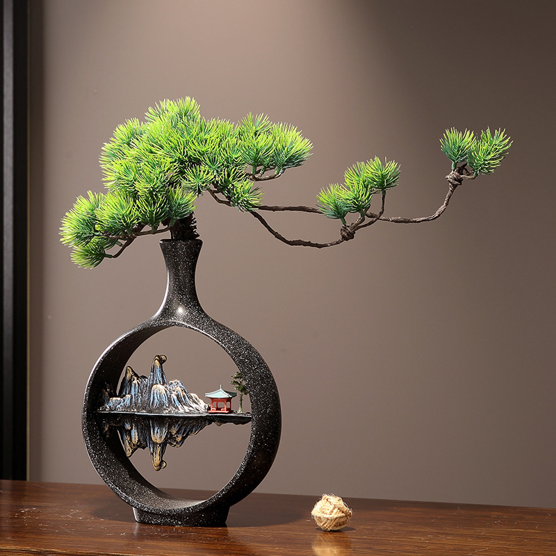 Βάζο Welcoming Pine σε νέο κινεζικό στυλ, Zen διακόσμηση για σαλόνι, χολ, έπιπλο τηλεόρασης, ραφιέρα επίδειξης, γραφείο και αίθουσα τσαγιού