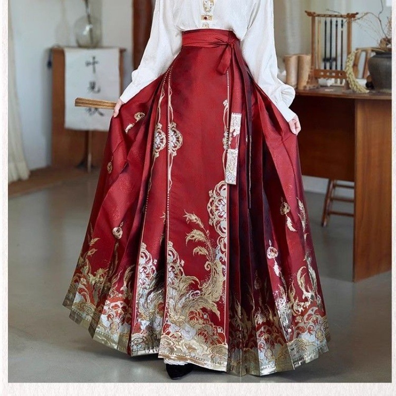 Ženski Hanfu u novom kineskom stilu za proslavu nazdravljanja i zaruke, izšiveni top s oblacnim ramenima, crvena tradicionalna suknja s detaljima izšivanja