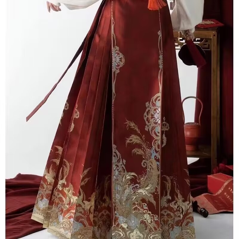 Ženski Hanfu u novom kineskom stilu za proslavu nazdravljanja i zaruke, izšiveni top s oblacnim ramenima, crvena tradicionalna suknja s detaljima izšivanja