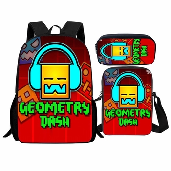 Σετ Geometry Dash για μαθητές: εκτυπωμένο γεωμετρικό μοτίβο, περιλαμβάνει σακίδιο, τσάντα ώμου και θήκη μολυβιών