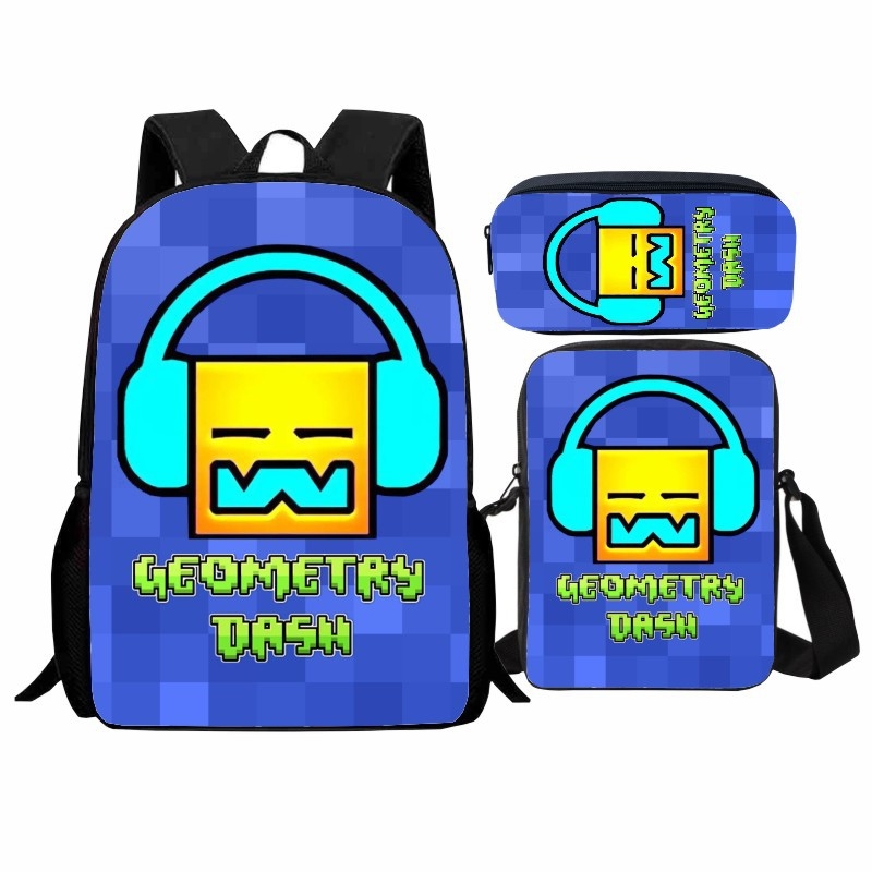 Σετ Geometry Dash για μαθητές: εκτυπωμένο γεωμετρικό μοτίβο, περιλαμβάνει σακίδιο, τσάντα ώμου και θήκη μολυβιών