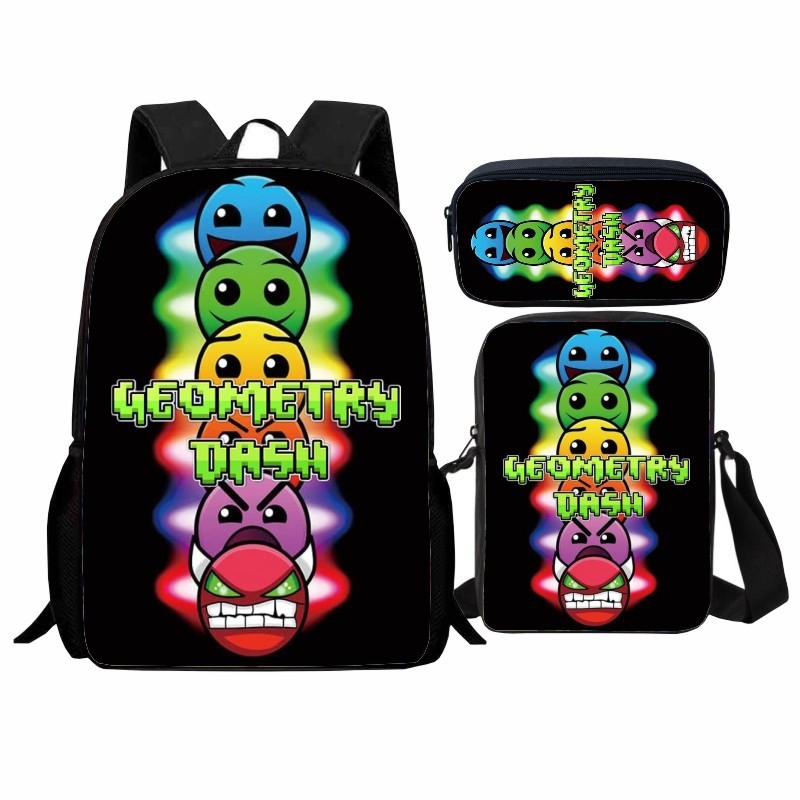 Σετ Geometry Dash για μαθητές: εκτυπωμένο γεωμετρικό μοτίβο, περιλαμβάνει σακίδιο, τσάντα ώμου και θήκη μολυβιών