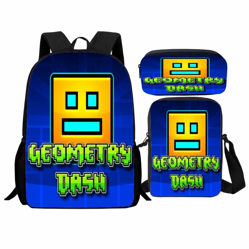 Σετ Geometry Dash για μαθητές: εκτυπωμένο γεωμετρικό μοτίβο, περιλαμβάνει σακίδιο, τσάντα ώμου και θήκη μολυβιών