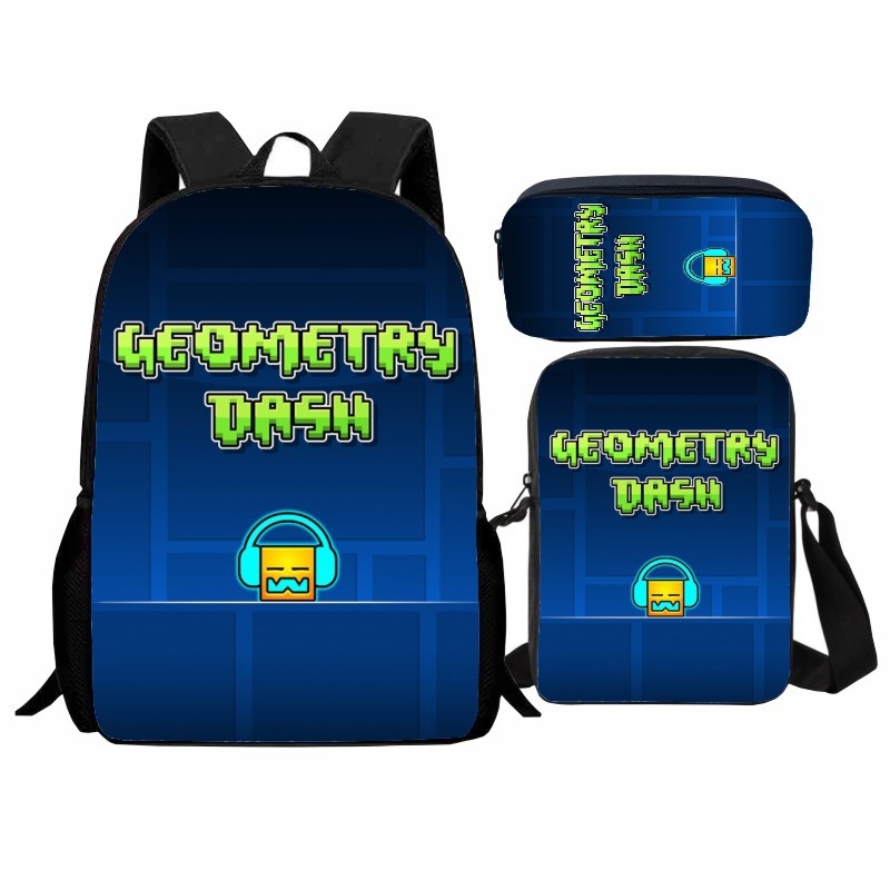 Σετ Geometry Dash για μαθητές: εκτυπωμένο γεωμετρικό μοτίβο, περιλαμβάνει σακίδιο, τσάντα ώμου και θήκη μολυβιών