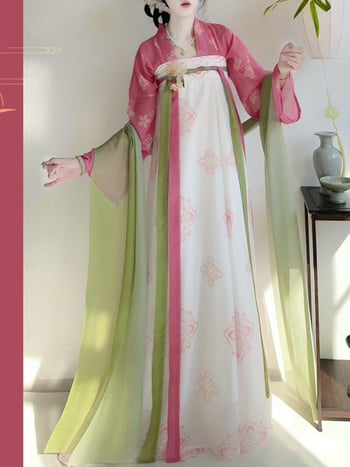Ženski hanfu, Proljetno zora – Stil Tang dinastije, Cjeloviti komplet od jedne komade, restauriran za proljeće, ljeto i jesen