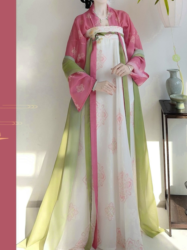 Ženski hanfu, Proljetno zora – Stil Tang dinastije, Cjeloviti komplet od jedne komade, restauriran za proljeće, ljeto i jesen