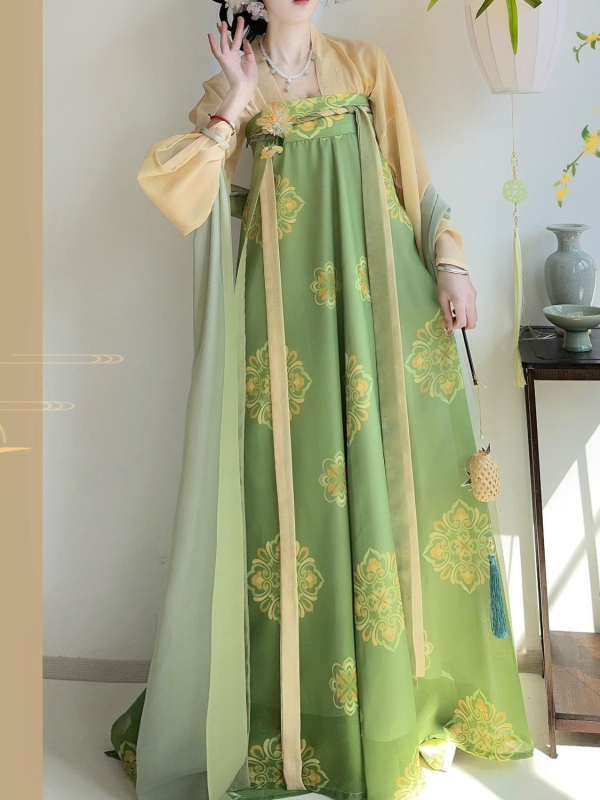 Ženski hanfu, Proljetno zora – Stil Tang dinastije, Cjeloviti komplet od jedne komade, restauriran za proljeće, ljeto i jesen