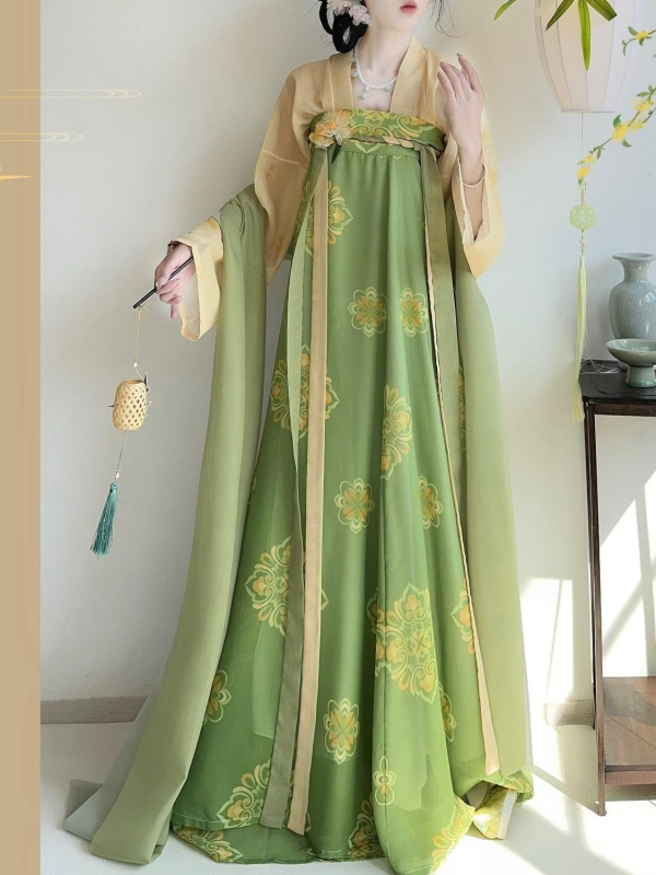 Ženski hanfu, Proljetno zora – Stil Tang dinastije, Cjeloviti komplet od jedne komade, restauriran za proljeće, ljeto i jesen