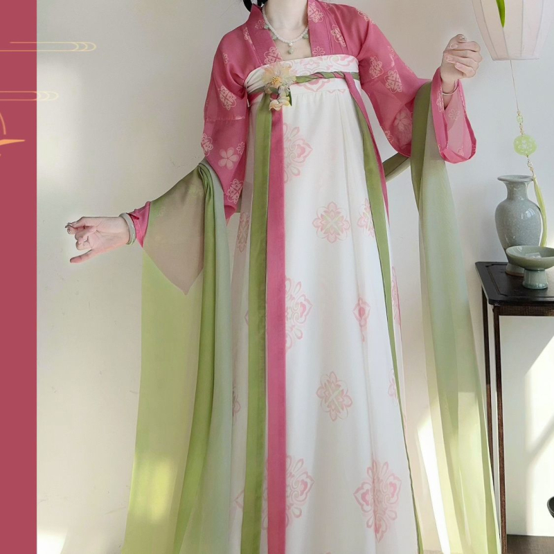 Ženski hanfu, Proljetno zora – Stil Tang dinastije, Cjeloviti komplet od jedne komade, restauriran za proljeće, ljeto i jesen