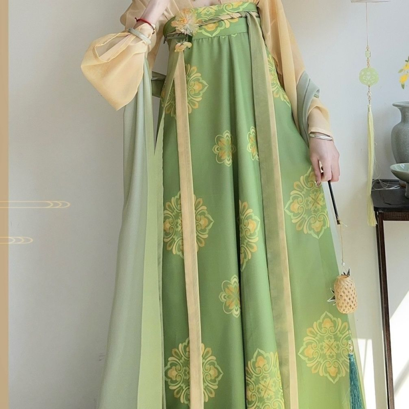Ženski hanfu, Proljetno zora – Stil Tang dinastije, Cjeloviti komplet od jedne komade, restauriran za proljeće, ljeto i jesen
