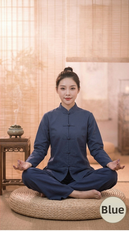 Ženský set na meditáciu v čínsko-inšpirovanom štýle z bavlno-linovej zmesi, voľný strih s tradičnými uzlami na gombíkoch, jar-jesenné obdobie, čajové oblečenie a joga, plus veľkosť, národný štýl