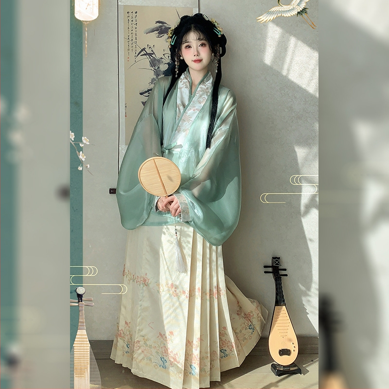 Han Yu Kui originalni hanfu za žene – dizajn Chun Yue Ming, križni ovratnik i suknja s konjskim licem, svakodnevni ljetni komplet, nadahnut dinastijom Ming, sinozapadni eklektički stil