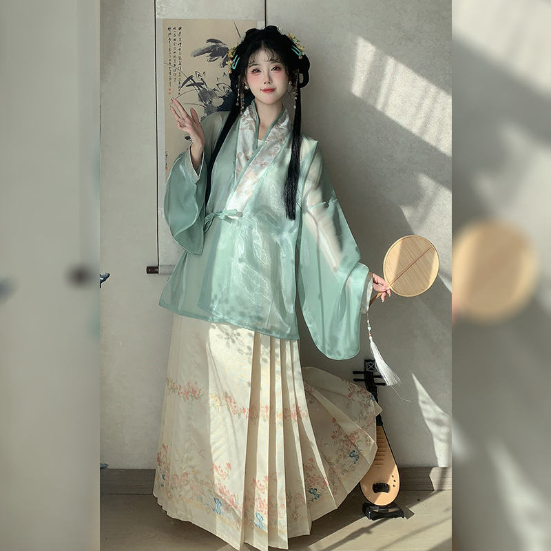 Han Yu Kui originalni hanfu za žene – dizajn Chun Yue Ming, križni ovratnik i suknja s konjskim licem, svakodnevni ljetni komplet, nadahnut dinastijom Ming, sinozapadni eklektički stil