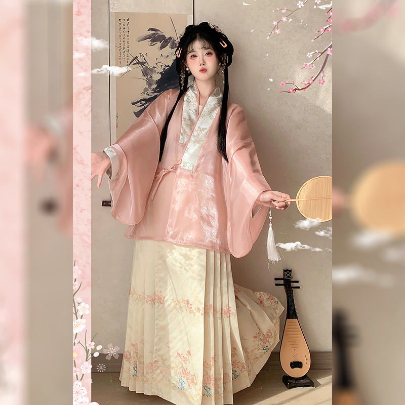 Han Yu Kui originalni hanfu za žene – dizajn Chun Yue Ming, križni ovratnik i suknja s konjskim licem, svakodnevni ljetni komplet, nadahnut dinastijom Ming, sinozapadni eklektički stil