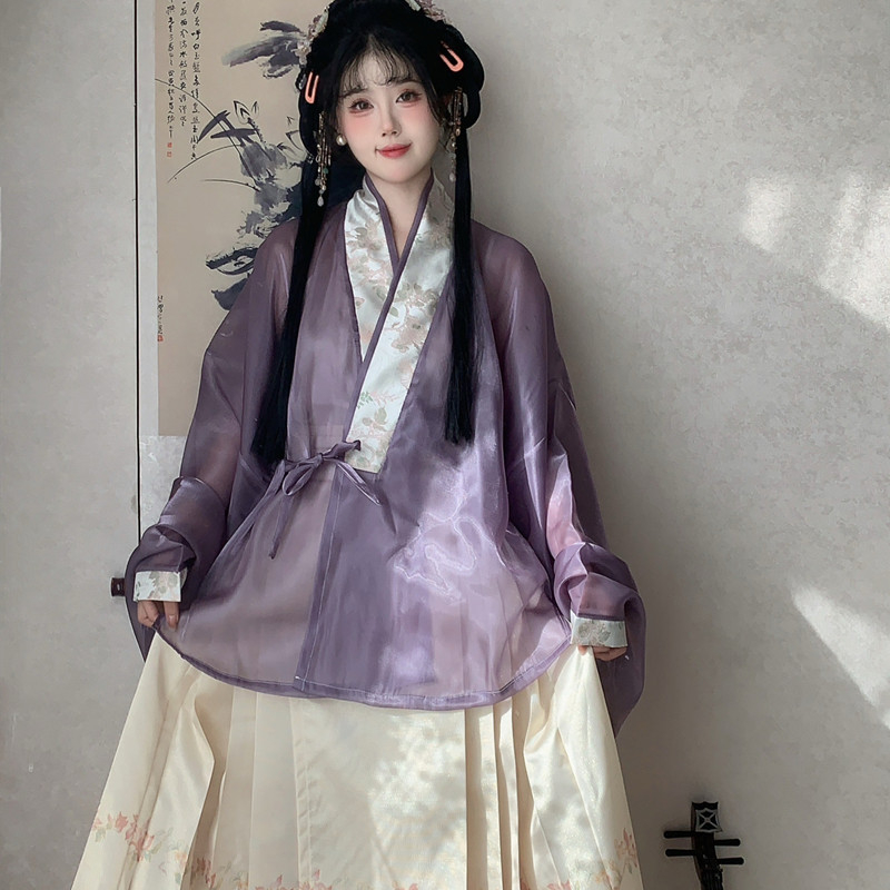 Han Yu Kui originalni hanfu za žene – dizajn Chun Yue Ming, križni ovratnik i suknja s konjskim licem, svakodnevni ljetni komplet, nadahnut dinastijom Ming, sinozapadni eklektički stil