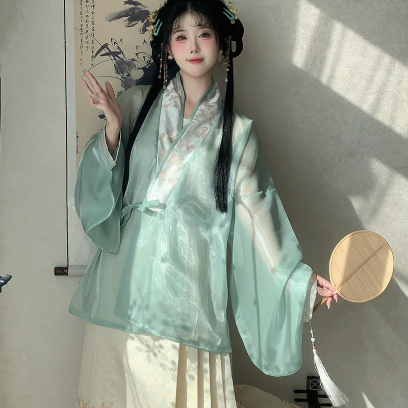Han Yu Kui originalni hanfu za žene – dizajn Chun Yue Ming, križni ovratnik i suknja s konjskim licem, svakodnevni ljetni komplet, nadahnut dinastijom Ming, sinozapadni eklektički stil