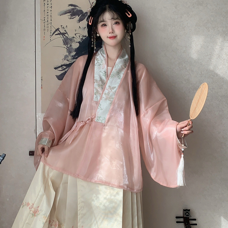 Han Yu Kui originalni hanfu za žene – dizajn Chun Yue Ming, križni ovratnik i suknja s konjskim licem, svakodnevni ljetni komplet, nadahnut dinastijom Ming, sinozapadni eklektički stil