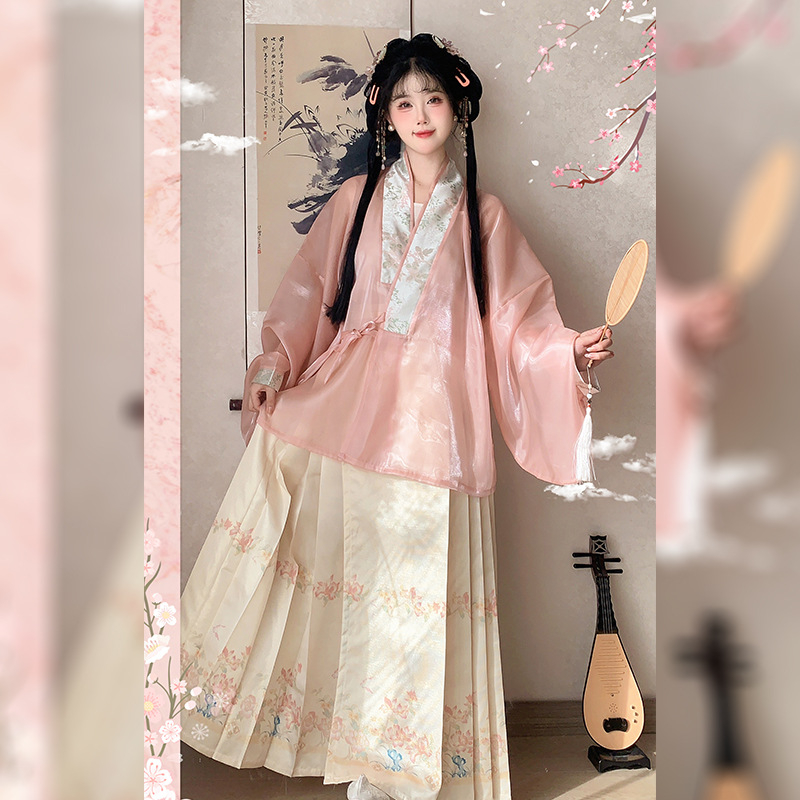 Han Yu Kui originalni hanfu za žene – dizajn Chun Yue Ming, križni ovratnik i suknja s konjskim licem, svakodnevni ljetni komplet, nadahnut dinastijom Ming, sinozapadni eklektički stil