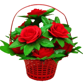 Set cu buchet de trandafiri artificiali din satin și coș pentru aranjamente memoriale ale strămoșilor