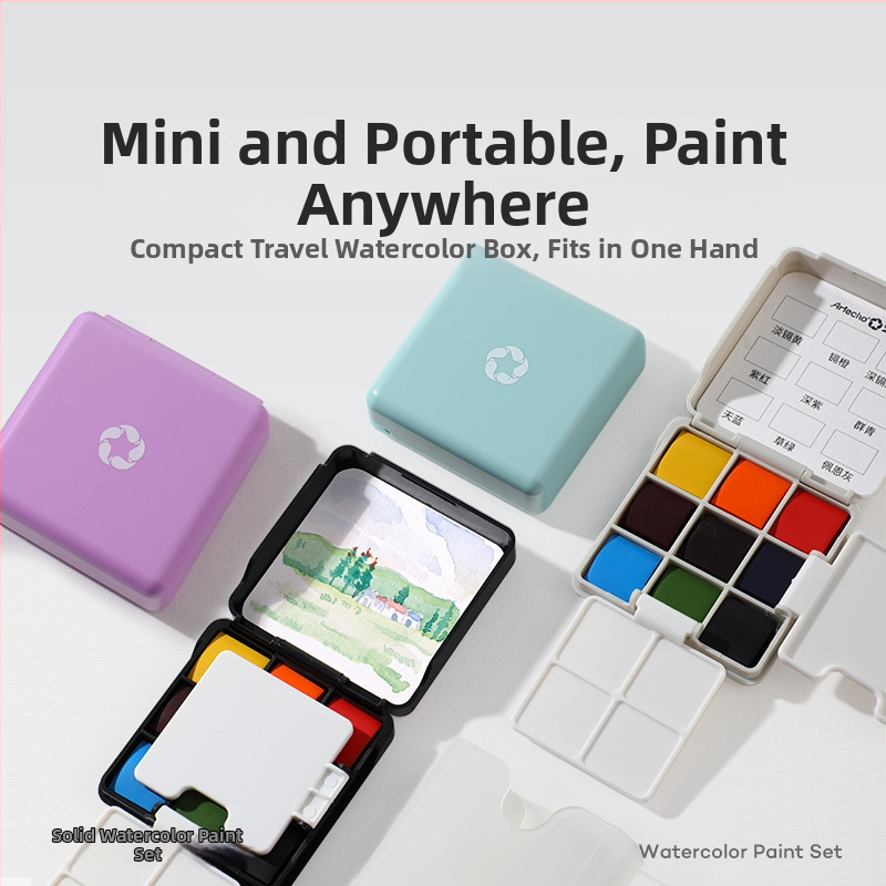 Yikou mini prijenosni set akvarela s paletom – 9 boja
