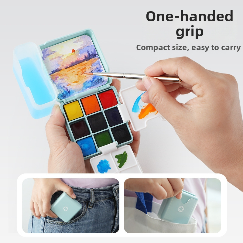 Yikou mini prijenosni set akvarela s paletom – 9 boja