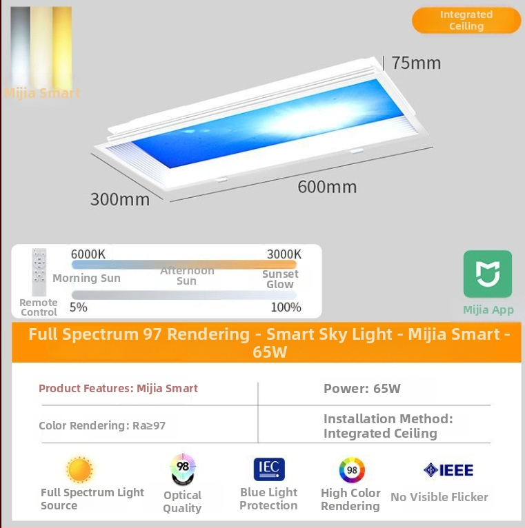 Integrované stropné svetlo Sky Light pre kuchyňu a kúpeľňu, modrá obloha svetlo