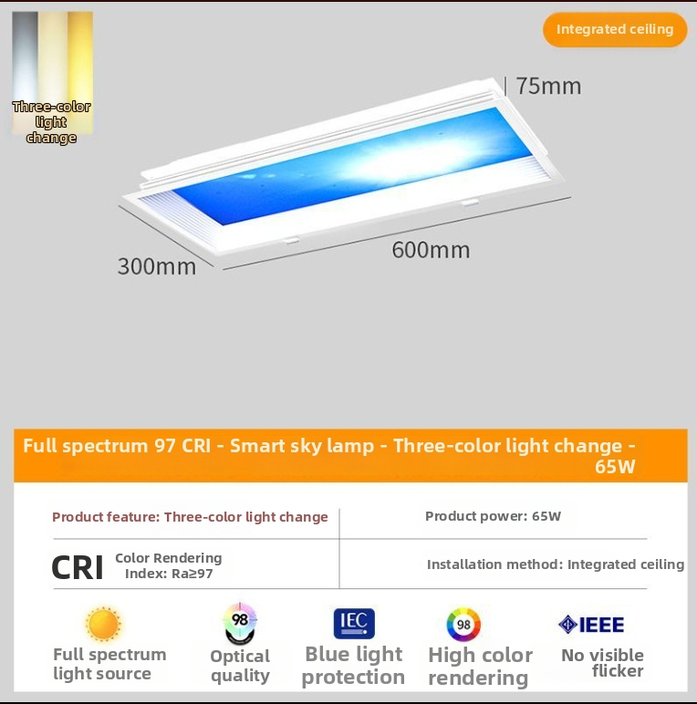 Integrované stropné svetlo Sky Light pre kuchyňu a kúpeľňu, modrá obloha svetlo