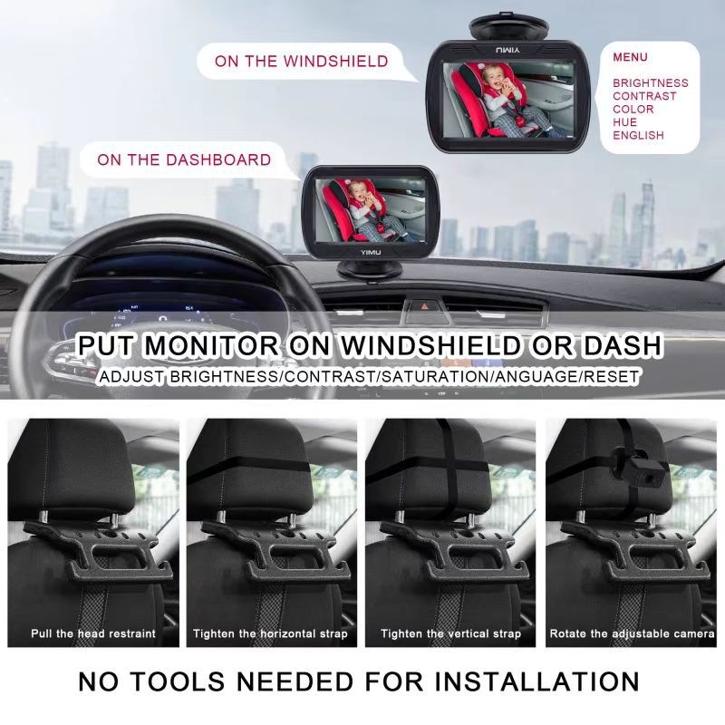 7-inčni automobilni monitor za bebe s dvostrukom kamerom 1080P i noćnim vidom
