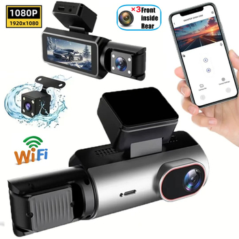 Trojlenska automobilska dash cam 1080p s noćnim snimanjem, Wi‑Fi, 3,0-inčni LCD, 140° širok kut gledanja, ugradnja na prednje staklo