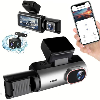 Trojlenska automobilska dash cam 1080p s noćnim snimanjem, Wi‑Fi, 3,0-inčni LCD, 140° širok kut gledanja, ugradnja na prednje staklo