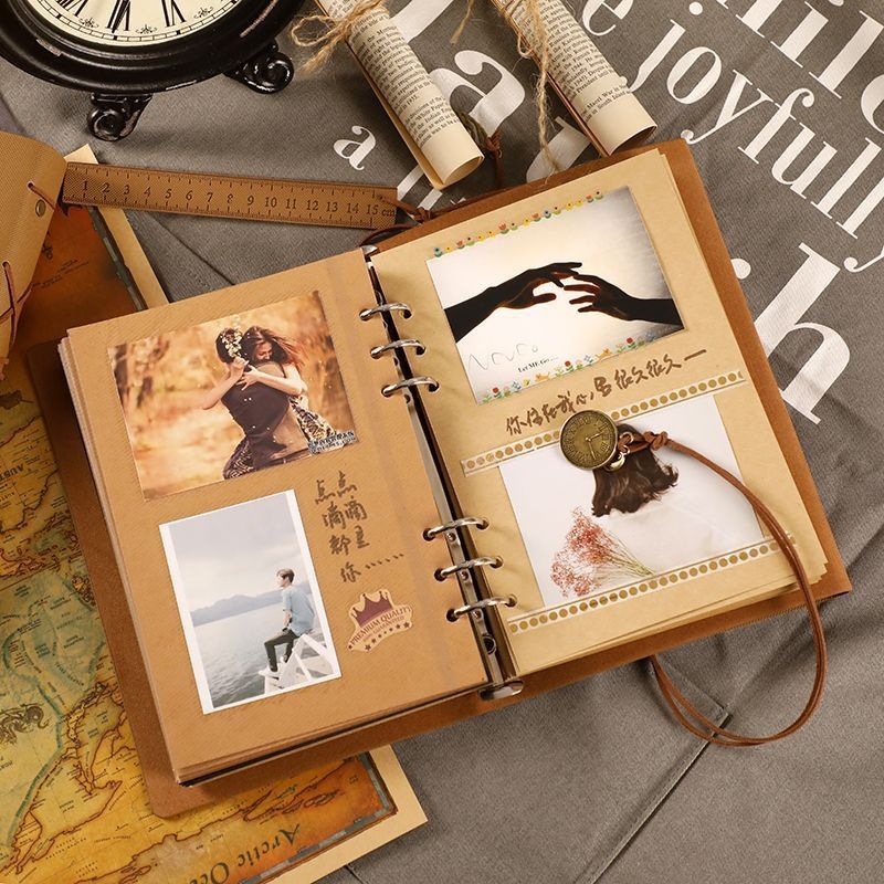 Retro DIY fotoalbum, ručno izrađeni scrapbook s lijepljenim stranama, mali kreativni memorijalni album, poklon za dečka za rođendan