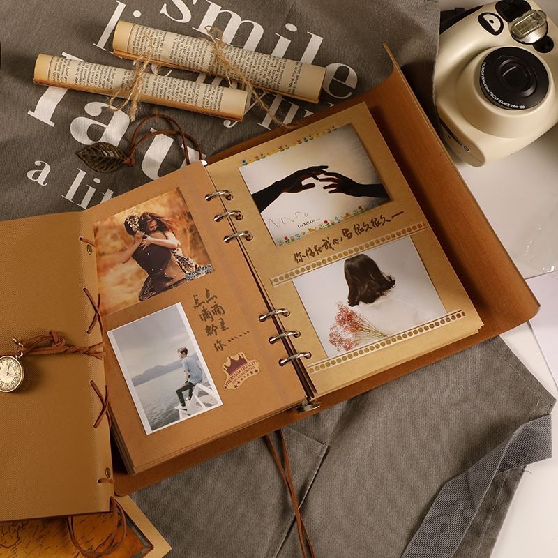 Retro DIY fotoalbum, ručno izrađeni scrapbook s lijepljenim stranama, mali kreativni memorijalni album, poklon za dečka za rođendan