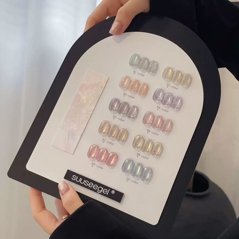 Σετ 10 χρωμάτων gel νυχιών Cat Eye με καφέ βάση