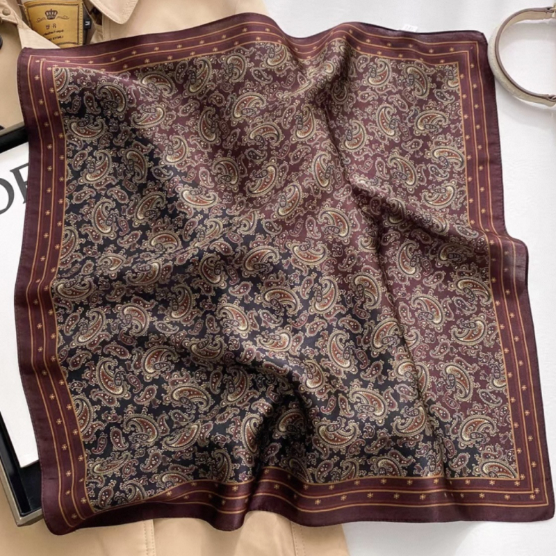 Vintage svileni šal s motivom kešu, mali kvadrat za proljeće i jesen, stil starog novca, 100% svila, za muškarce uz odijelo i džepni šal.