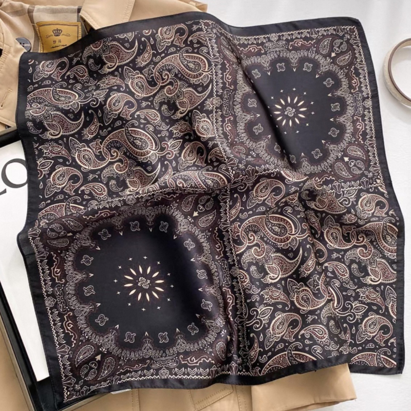 Vintage svileni šal s motivom kešu, mali kvadrat za proljeće i jesen, stil starog novca, 100% svila, za muškarce uz odijelo i džepni šal.