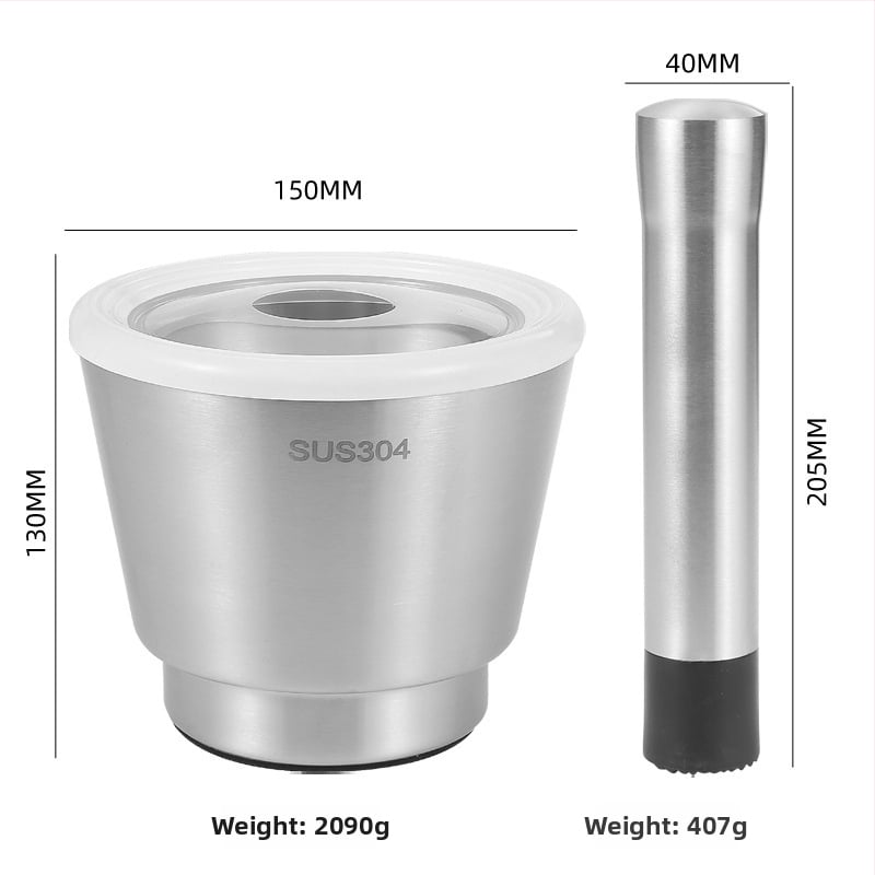 304 rozsdamentes acél fokhagyma daráló és mozsár, tömör pestle és tál, hagyományos stílusú konyhai eszköz