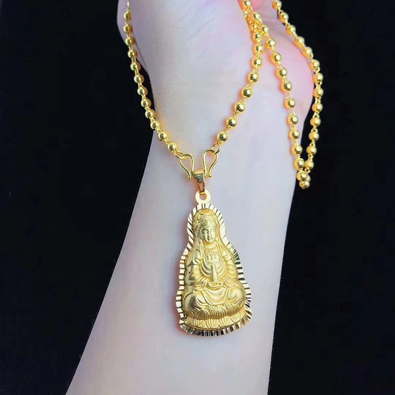 Pozlaćeni mesing privjesak: Guanyin i Buda Maitrej, unisex ogrlica