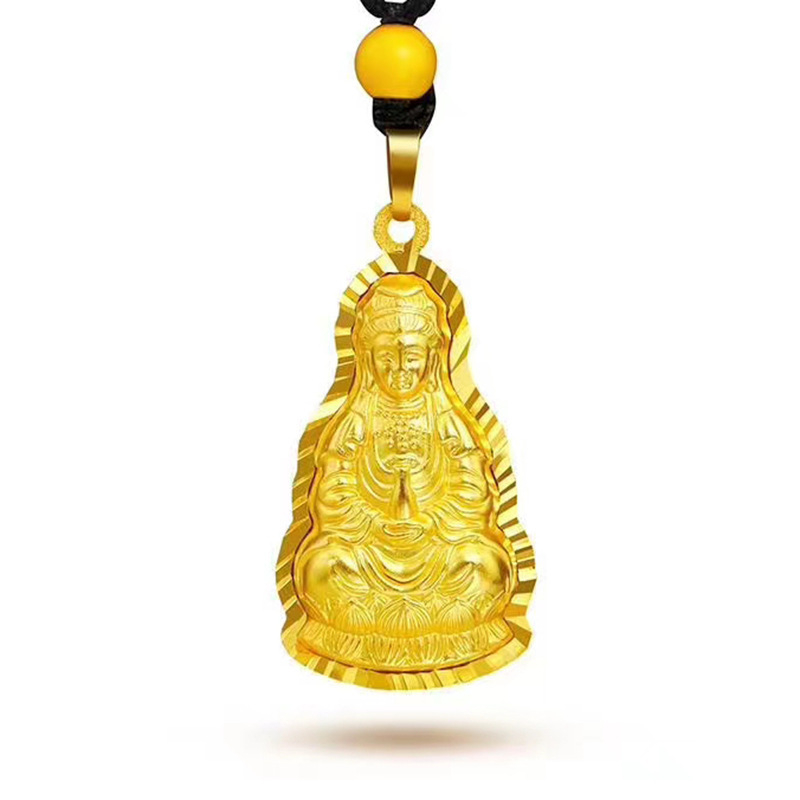 Pozlaćeni mesing privjesak: Guanyin i Buda Maitrej, unisex ogrlica