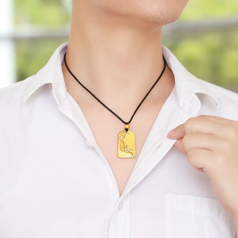 Guanyin privjesak na pozlaćenom bakrenom lančiću, unisex, retro stil, antički postupak izrade