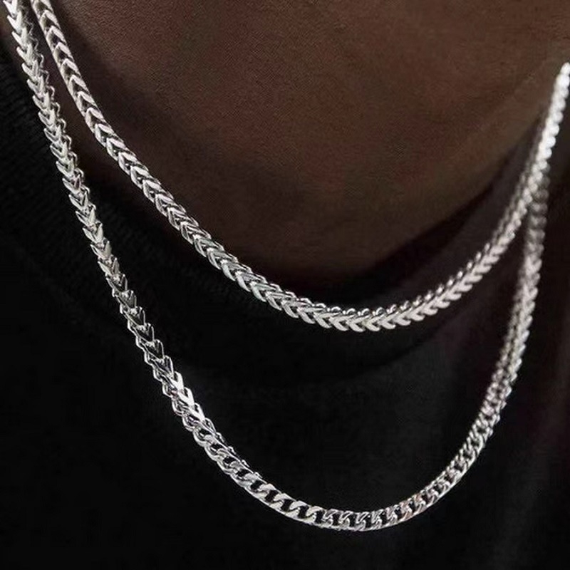 Muški ogrlica od titan čelika, 3 mm, dvostrano brušena bambus lanac, 18K zlatni premaz, hip-hop nakit