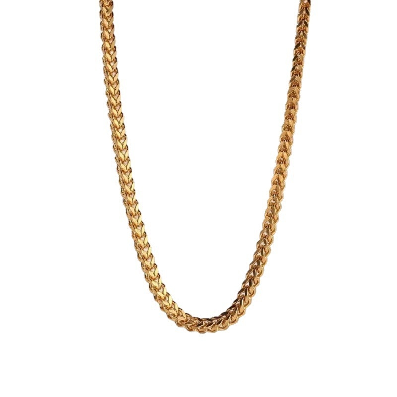Muški ogrlica od titan čelika, 3 mm, dvostrano brušena bambus lanac, 18K zlatni premaz, hip-hop nakit