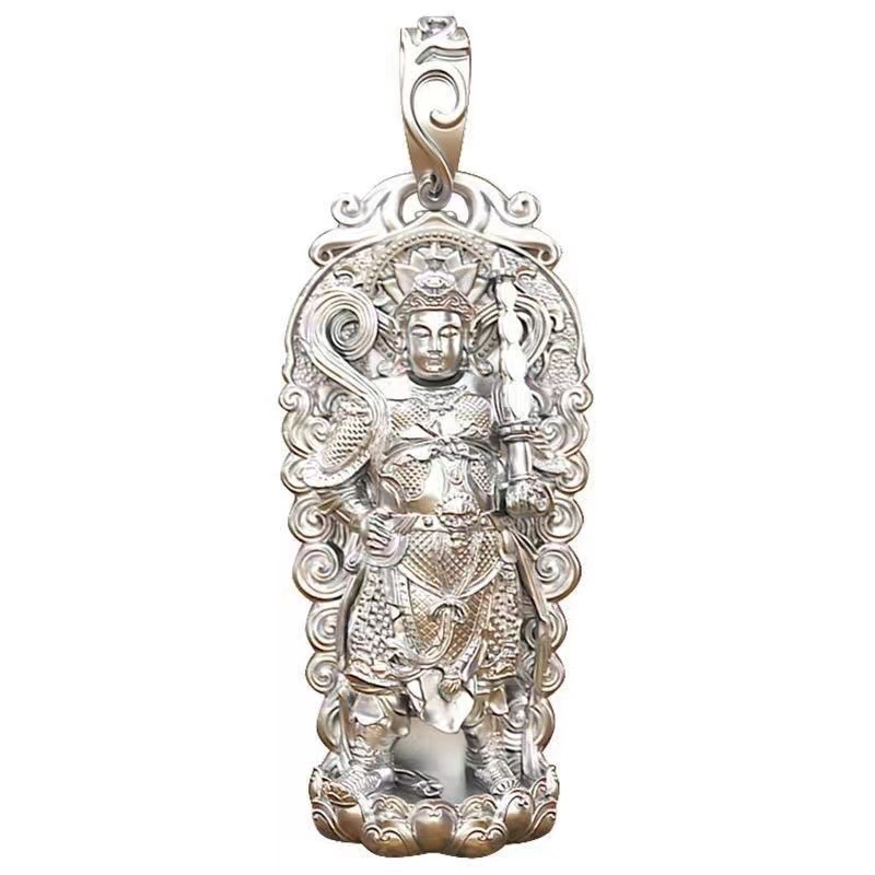 Pandantiv Bodhisattva Weituo, metal solid, design geometric, colier pentru bărbați