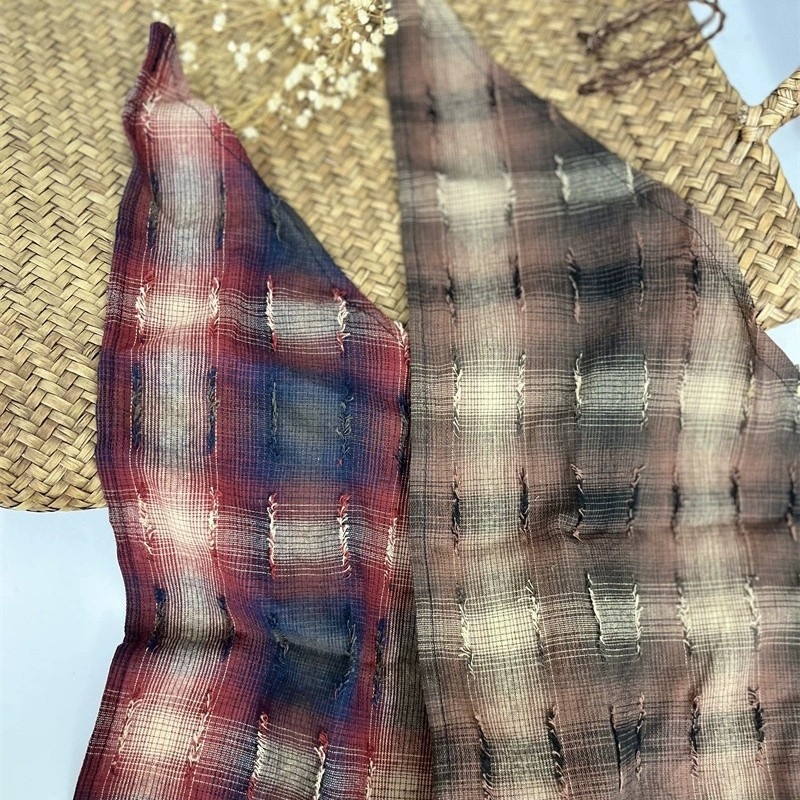 Korejski nadahnut vintage karirani trokutasti šal za vrat, mali šal i marama za glavu, pamuk.