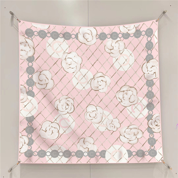 90×90 cm poliester šal kvadratnog oblika s ružičastim karom, twill tkanina, zaštita od sunca za putovanja