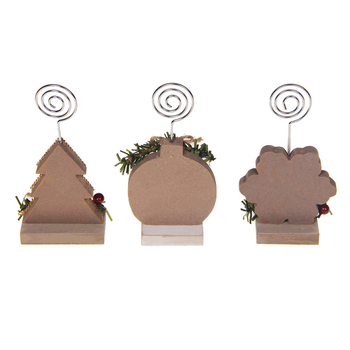 Božićni drveni držač vizitki i bilješki, drvena podloga, kovani klips, stolna dekoracija