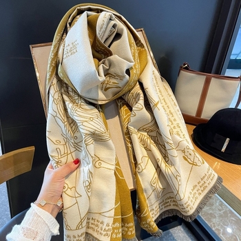 Ženski dvostruki šal od imitacije kašmira s motivom anđela konja, debeli topli šal za proljeće, jesen i zimu, veličina 65×190 cm