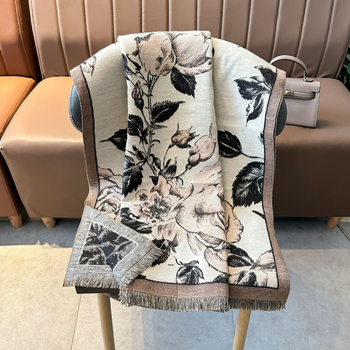Elegáns rózsamintás cashmere-szerű sál nőknek, téli kiegészítő, 185×65 cm