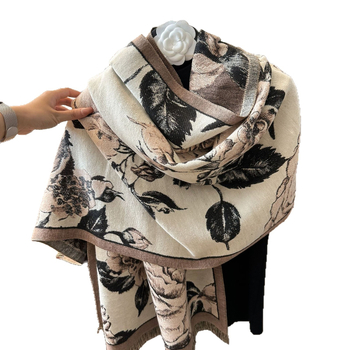 Elegáns rózsamintás cashmere-szerű sál nőknek, téli kiegészítő, 185×65 cm