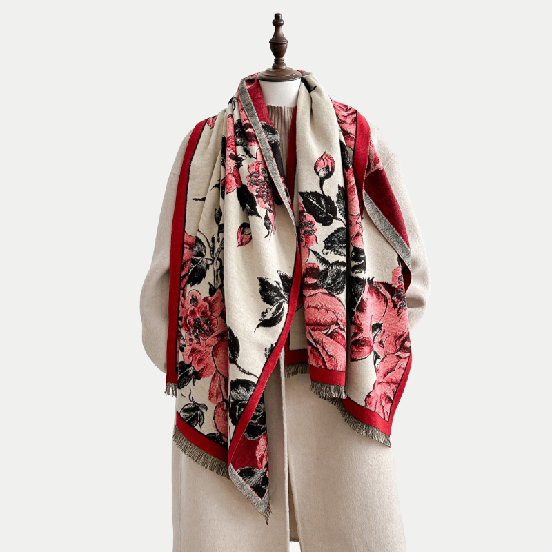 Elegáns rózsamintás cashmere-szerű sál nőknek, téli kiegészítő, 185×65 cm